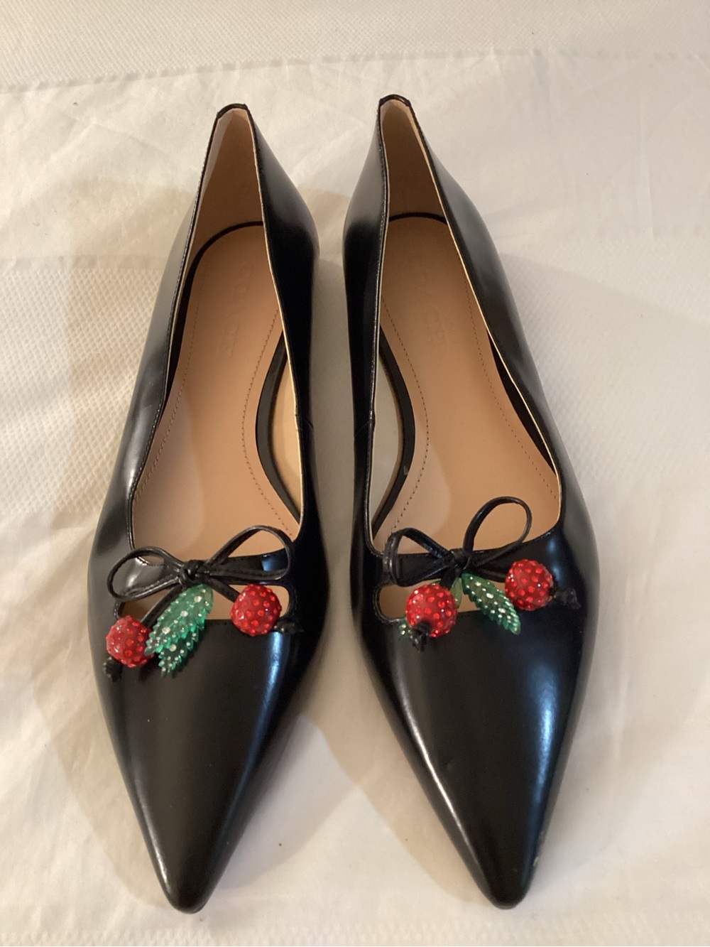 COACH Runway Cherry Flat Shoes - Black Leather - Pointed Toe - Picture 3 of 14